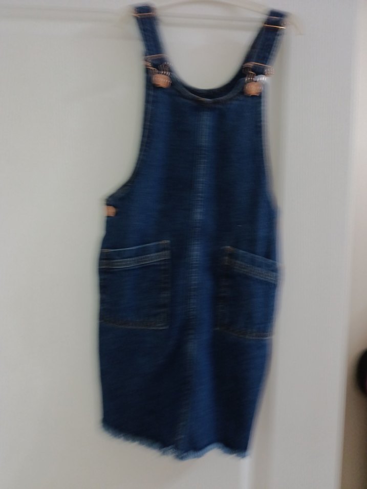 Kızlar İçin Koyu Lacivert Kot Salopet - Görsel 2