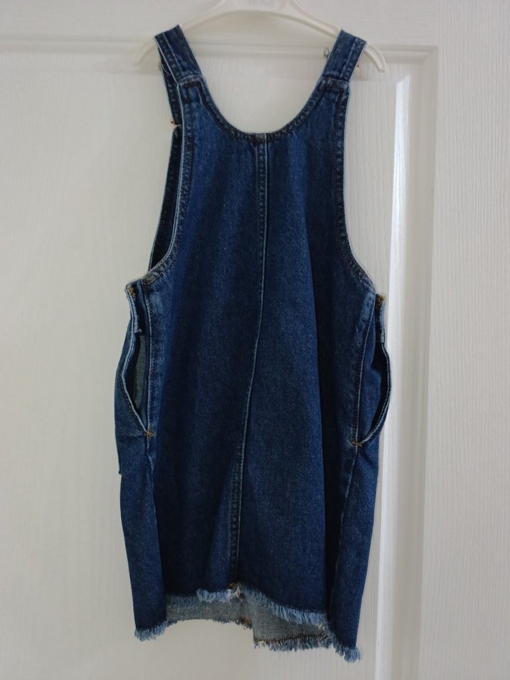 Kızlar İçin Koyu Lacivert Kot Salopet - Görsel 4