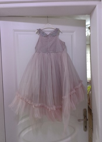 Pembe Nakışlı Fırfırlı Straplez Abiye - Görsel 7