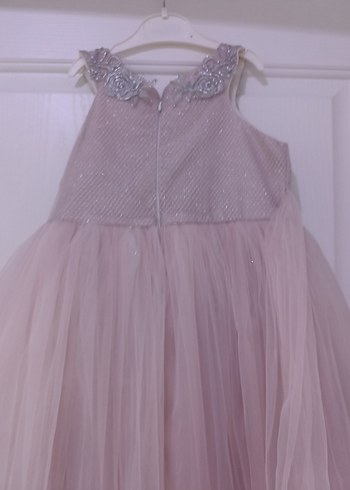 Pembe Nakışlı Fırfırlı Straplez Abiye - Görsel 8