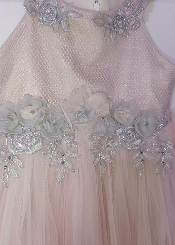 Pembe Nakışlı Fırfırlı Straplez Abiye - Görsel 10