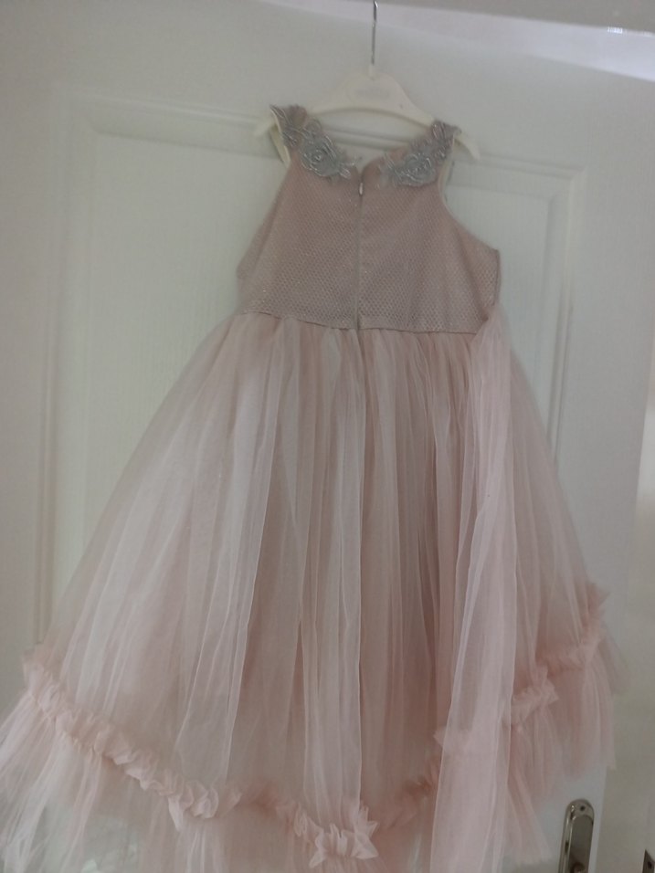 Pembe Nakışlı Fırfırlı Straplez Abiye - Görsel 4