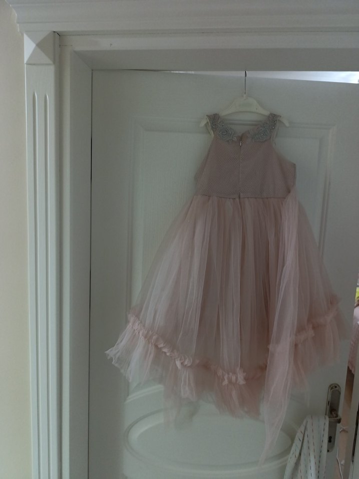 Pembe Nakışlı Fırfırlı Straplez Abiye - Görsel 5