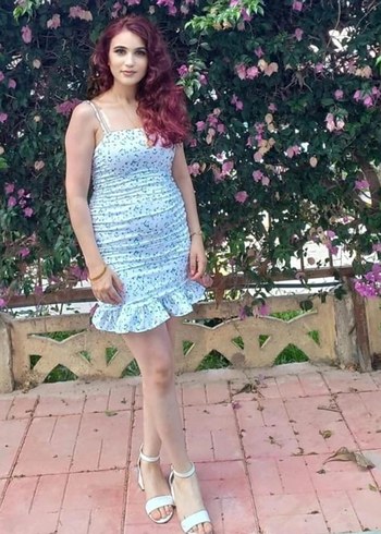 Mavi Bağlama Desenli Dantel Detaylı Mini Elbise