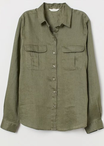 s Beden H&m Premium Haki Keten Gömlek