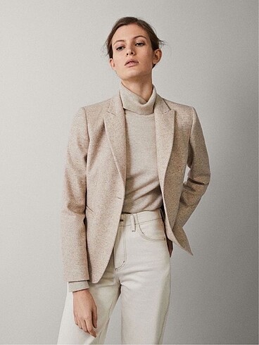 Massimo Dutti Massimo Dutti Bej Melanj Yün Ceket