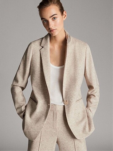 Massimo Dutti Bej Melanj Yün Ceket