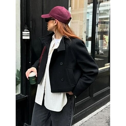 Zara Zara Manteco Premium Yün Crop Kaban