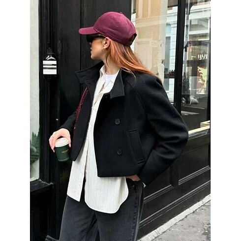Zara Zara Manteco Premium Yün Crop Kaban