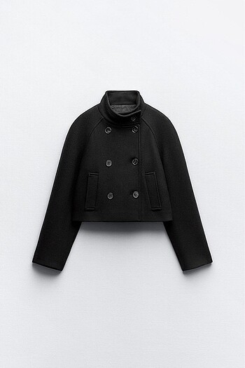 s Beden Zara Manteco Premium Yün Crop Kaban