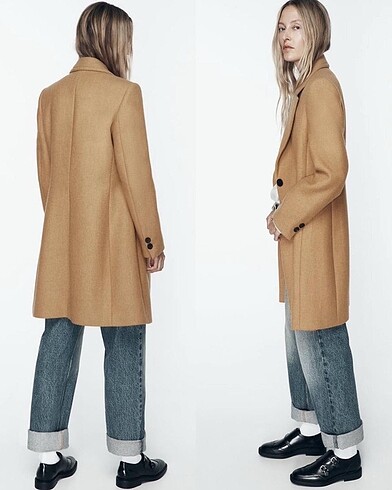 m Beden camel Renk Zara Camel Yün Kaban Zara