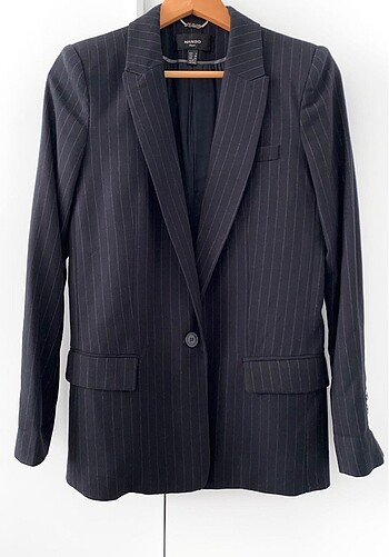 Mango Çizgili Lacivert Blazer