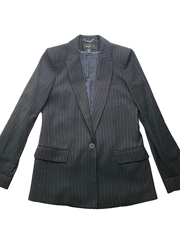 s Beden Mango Çizgili Lacivert Blazer