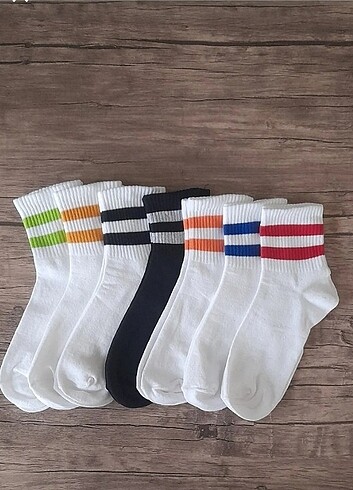 Enika Moda Socks Unisex 7 çift renkli çemberli çorap 