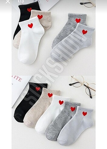 Diğer Enika Moda Socks 5 çift kalpli desen yarım konç çorap seti 