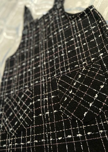 Kadın Siyah Kareli Mini Tulum - Görsel 2