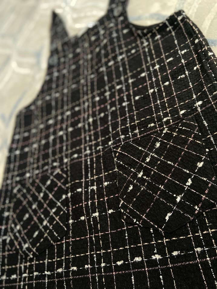 Kadın Siyah Kareli Mini Tulum - Görsel 2