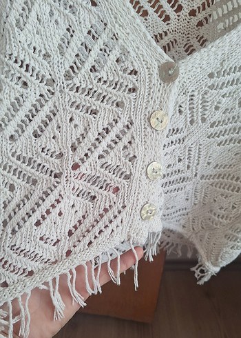 Bohem V Yaka Örgü Kadın Hırka - Görsel 2