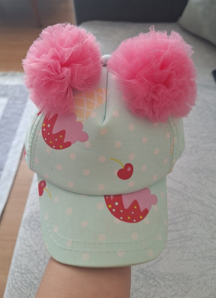 Pembe Fırfırlı Baskılı Şapka - Görsel 3