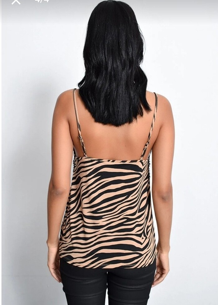 Cool & sexy Kadın Camel Zebra Desenli Dantelli Atket - Görsel 3