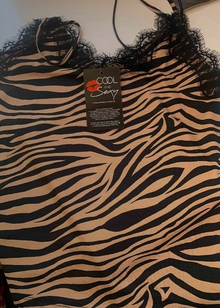 Cool & sexy Kadın Camel Zebra Desenli Dantelli Atket - Görsel 4