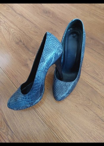 mavi/lacivert Yılan Desenli Platform Topuklu Kadın Ayakkabı - Görsel 4