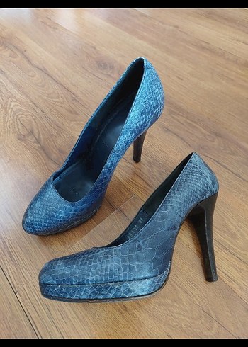 mavi/lacivert Yılan Desenli Platform Topuklu Kadın Ayakkabı - Görsel 2