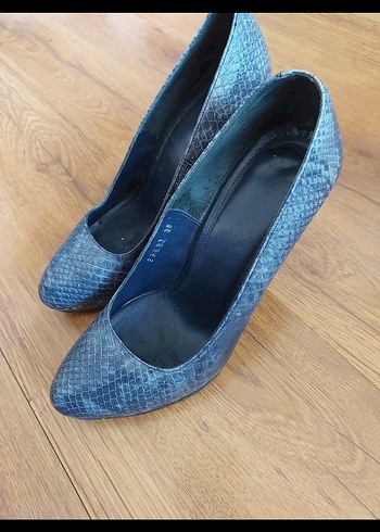 mavi/lacivert Yılan Desenli Platform Topuklu Kadın Ayakkabı - Görsel 3