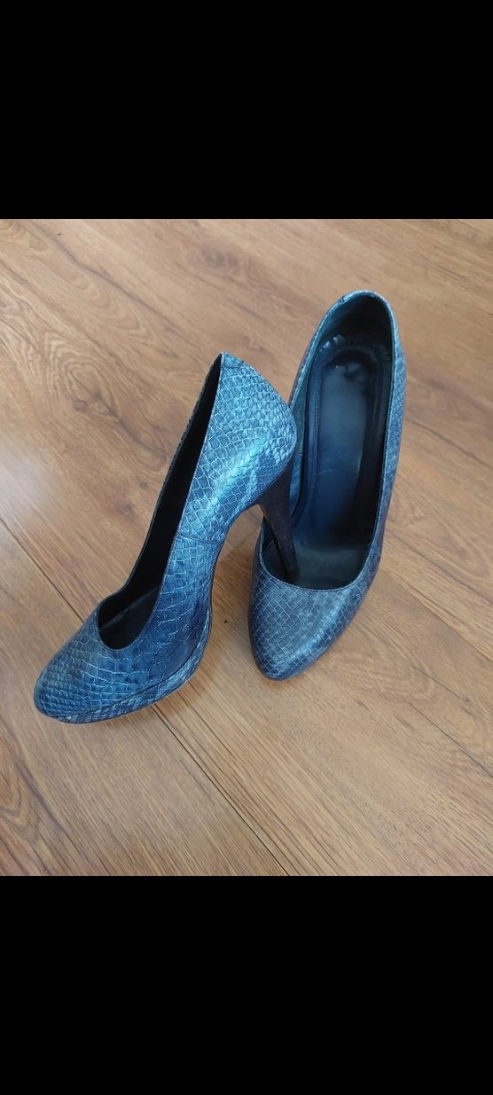 mavi/lacivert Yılan Desenli Platform Topuklu Kadın Ayakkabı - Görsel 4