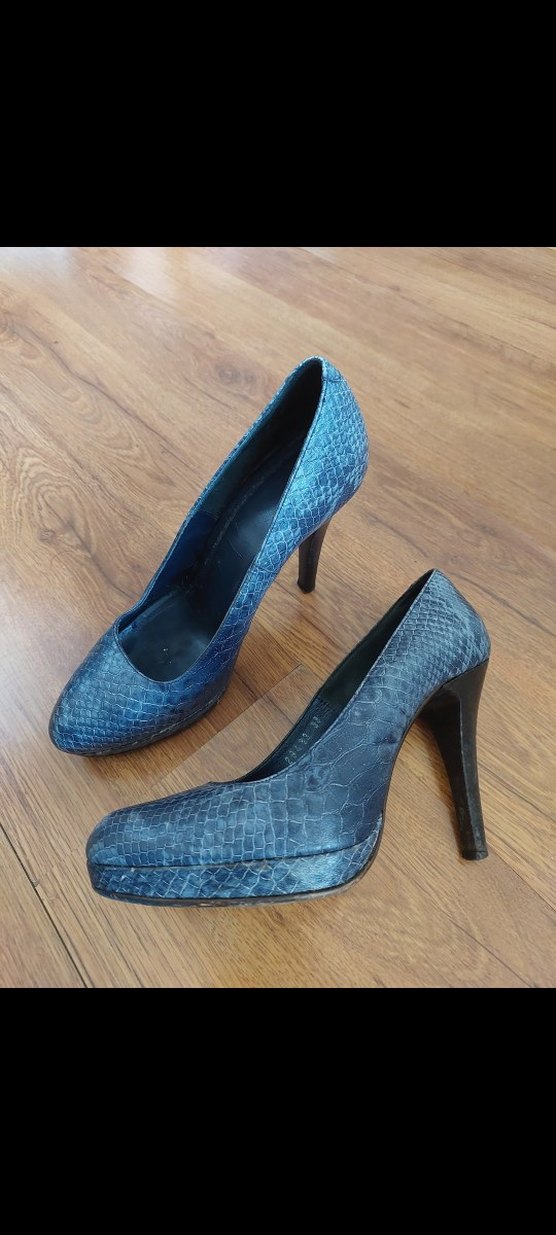 mavi/lacivert Yılan Desenli Platform Topuklu Kadın Ayakkabı - Görsel 2