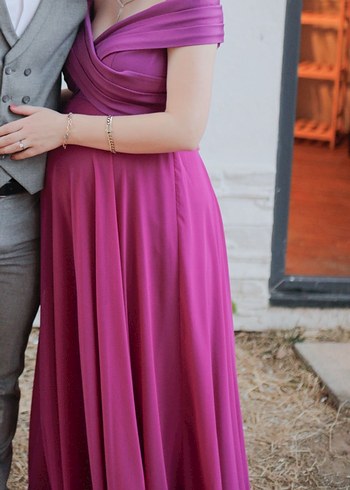Oleg Cassini Pembe Drapeli Straplez Uzun Hamile Elbisesi