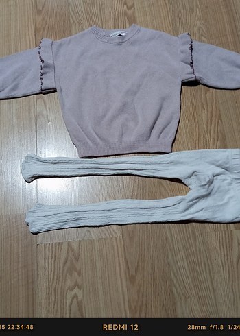 Gri Bebek Kız Örgü Takım Uzun Kollu