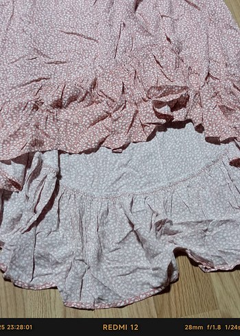 38 Beden pembe Renk Pembe Bohem Volanlı Uzun Elbise