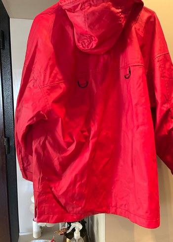 Kadın Kırmızı Midi Yağmurluk Fermuarlı Kapüşonlu - Görsel 2