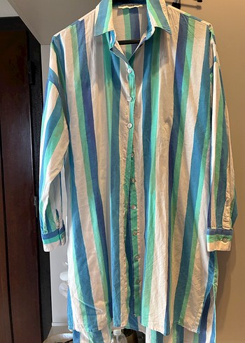 Uzun Kollu, Düğmeli, Bol Kesim Pamuklu Gömlek - Görsel 2