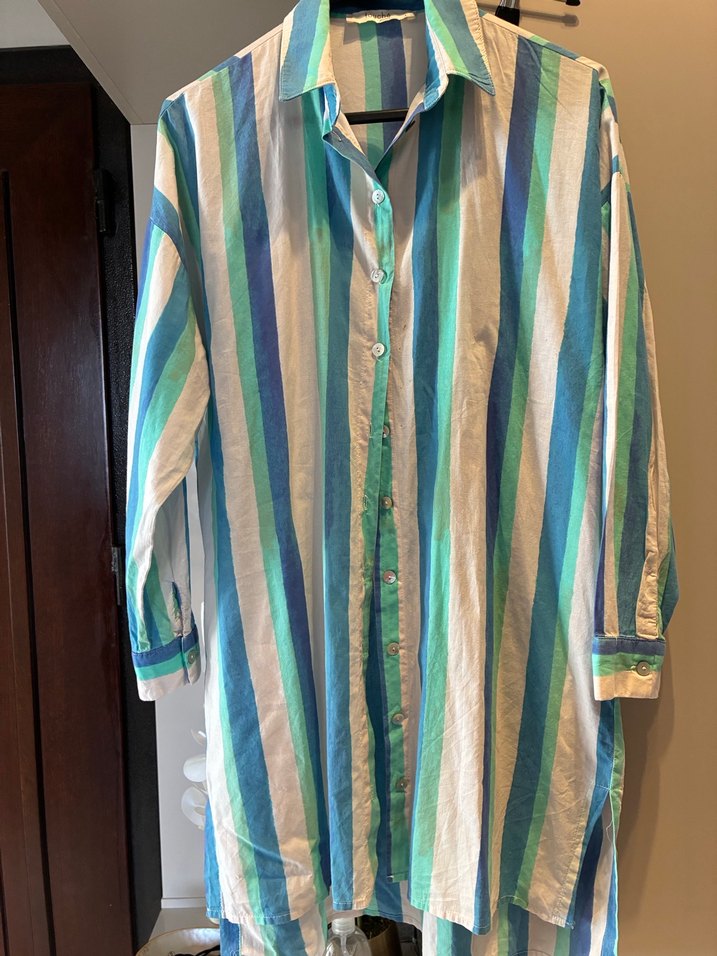 Uzun Kollu, Düğmeli, Bol Kesim Pamuklu Gömlek - Görsel 2