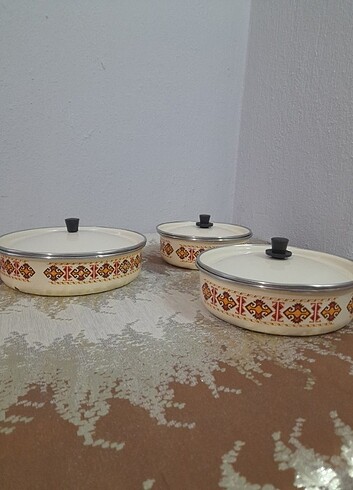 Antika Emsanas Emaye Sahan 3'lü Set 