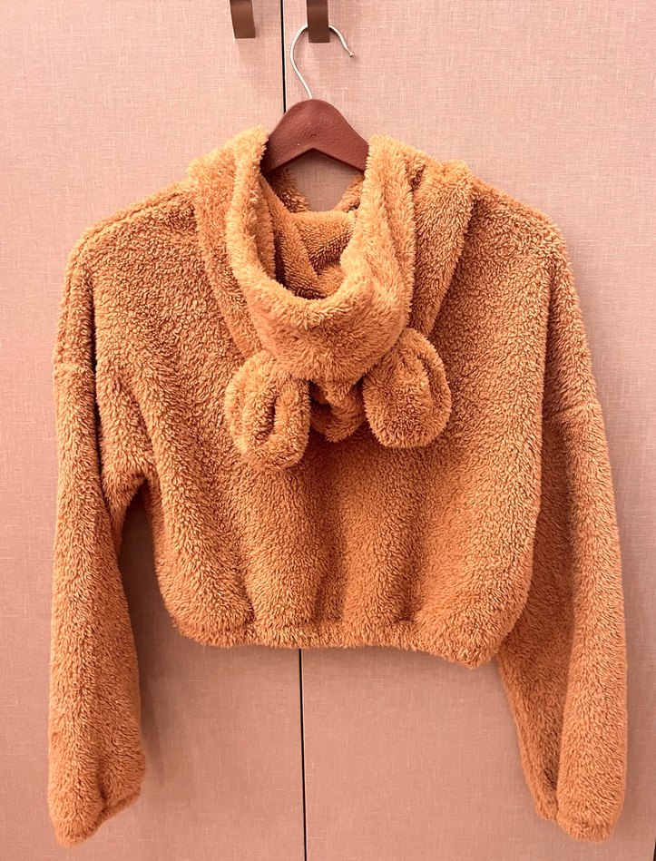 Bej Peluş Kapüşonlu Sweatshirt - Görsel 2