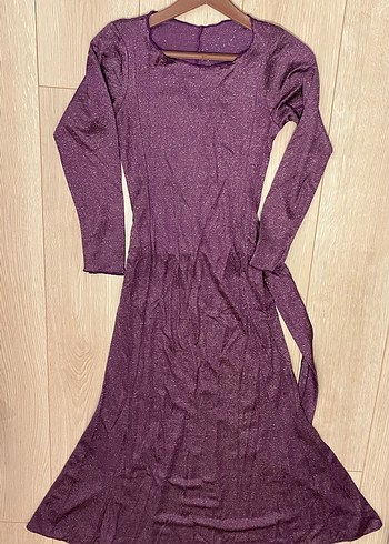 Uzun Kollu Mor Kadın Elbise - Görsel 3