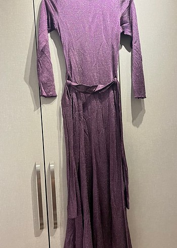 Uzun Kollu Mor Kadın Elbise - Görsel 2