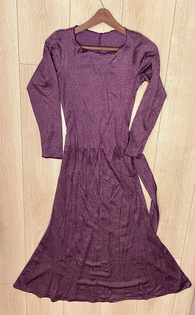 Uzun Kollu Mor Kadın Elbise - Görsel 3