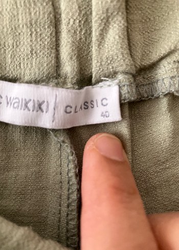 40 Beden yeşil Renk Kadın Keten Midi Bol Kesim Kemerli Pantolon