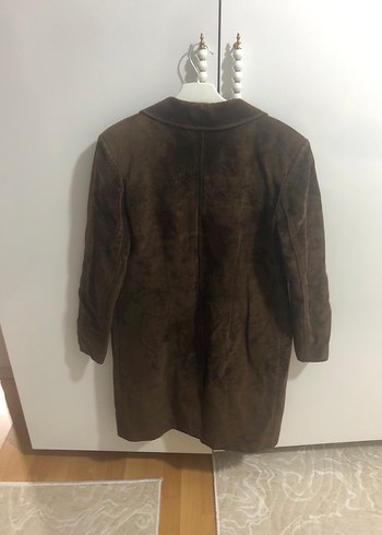 Vintage Düğmeli Kahverengi Süet Midi Kadın Kaban - Görsel 5