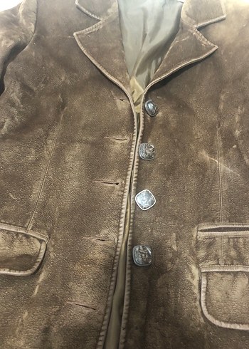 Vintage Düğmeli Kahverengi Süet Midi Kadın Kaban - Görsel 2