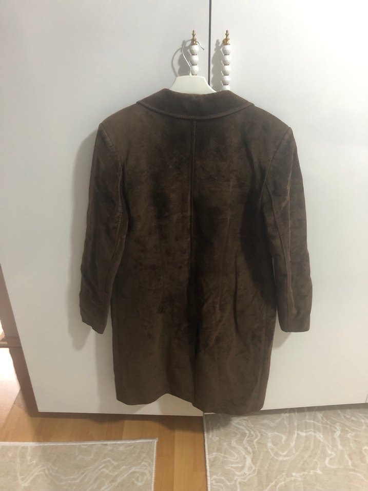 Vintage Düğmeli Kahverengi Süet Midi Kadın Kaban - Görsel 5