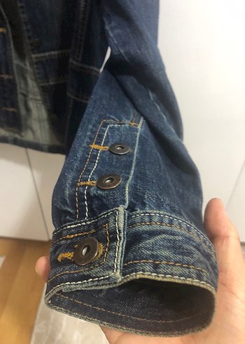 Vintage Kadın Koyu Mavi Düğmeli kot Ceket - Görsel 3