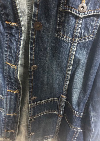 Vintage Kadın Koyu Mavi Düğmeli kot Ceket - Görsel 4