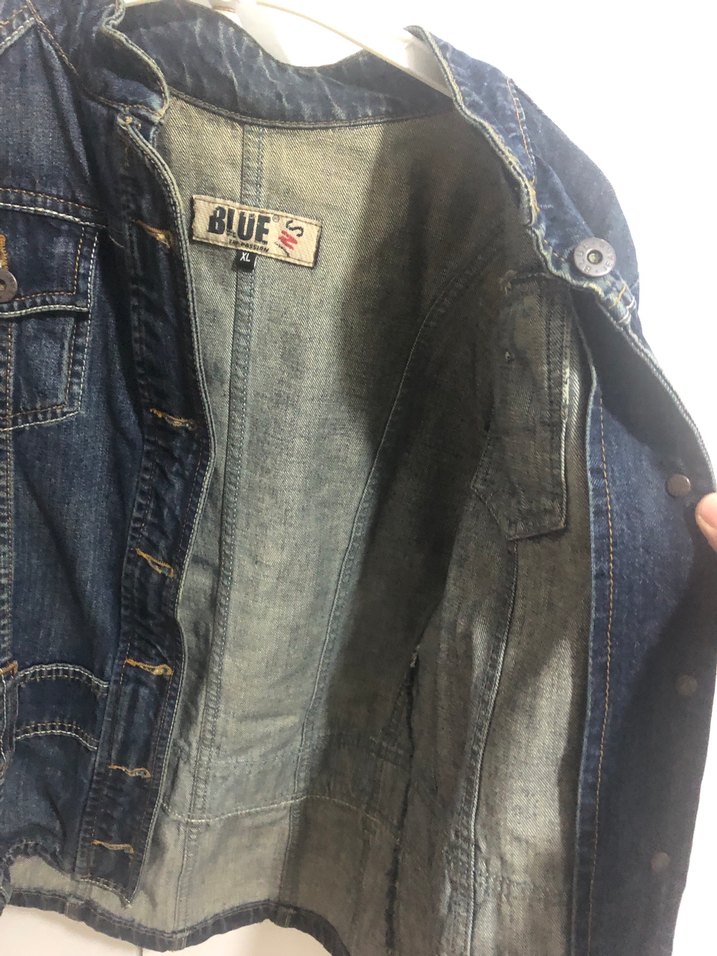 Vintage Kadın Koyu Mavi Düğmeli kot Ceket - Görsel 2