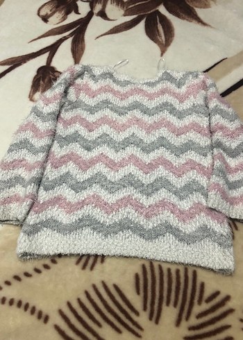 Gri Pembe Dalgalı Desenli kız çocuk Triko Kazak - Görsel 3