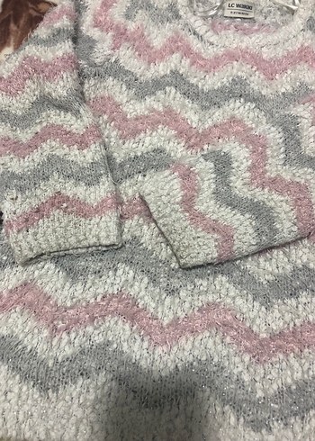 Gri Pembe Dalgalı Desenli kız çocuk Triko Kazak - Görsel 5